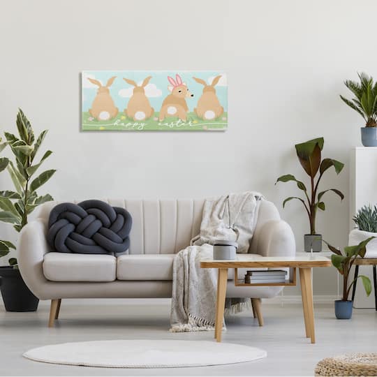 Stupell Industries Happy Easter Sentiment Bunny Tails Funny Corgi Dog Canvas Wall Art